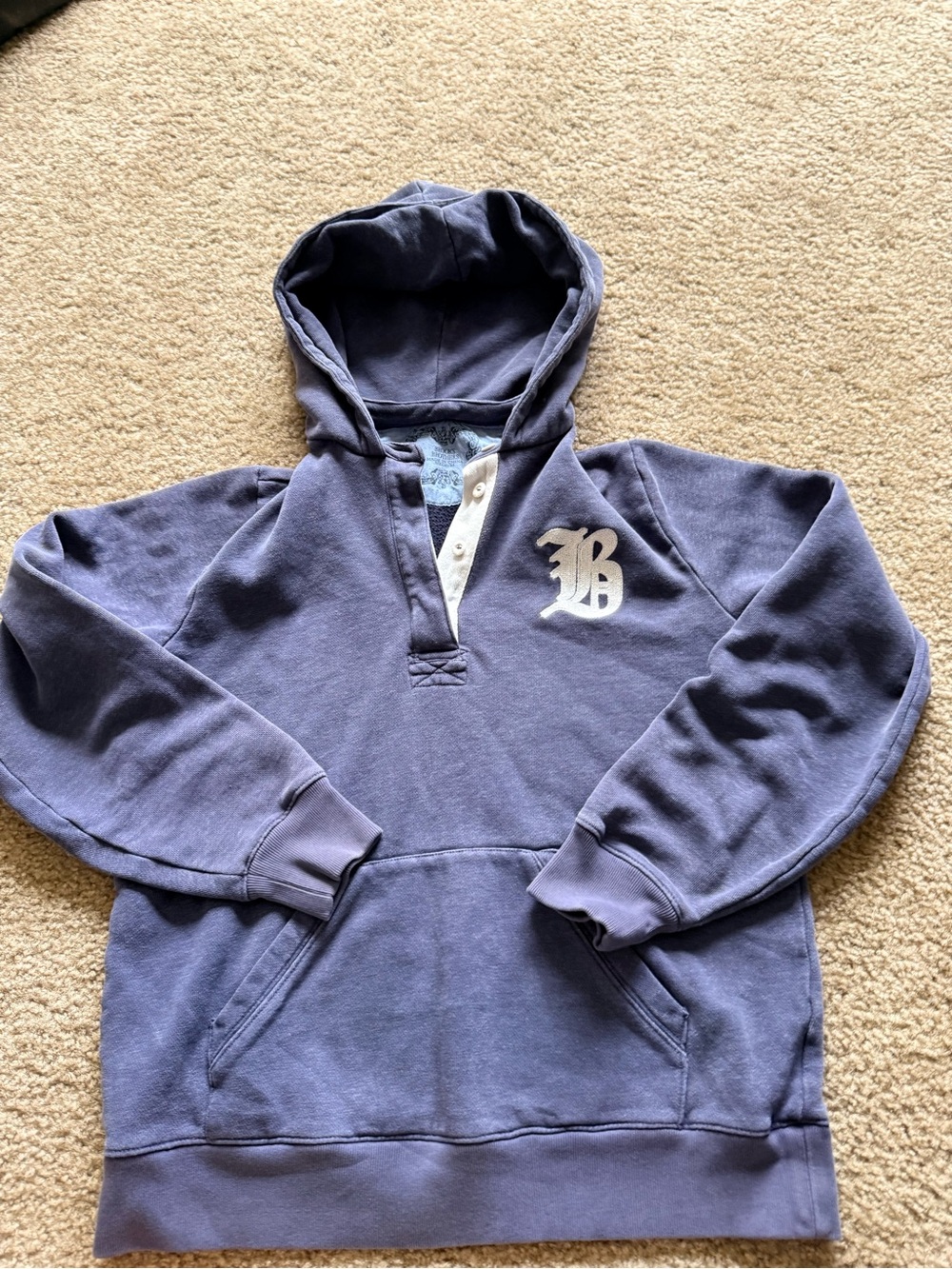 Vtg Brooks Brothers Navy Blue mens Hoodie Script 'B' white logo Sz m preppy